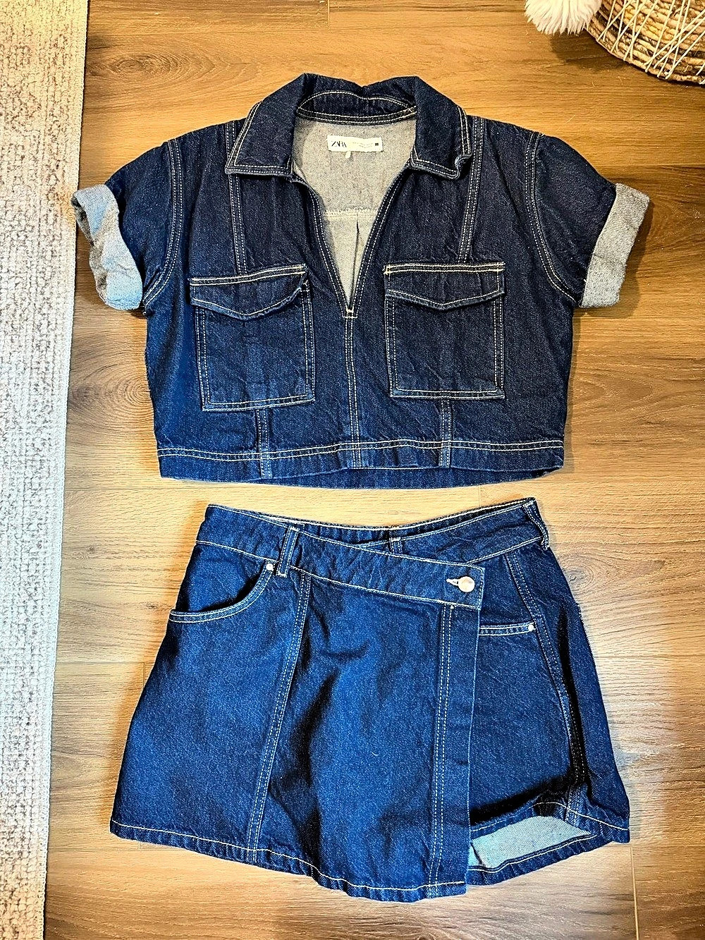 Zara Denim Crop Shirt & Skort Set